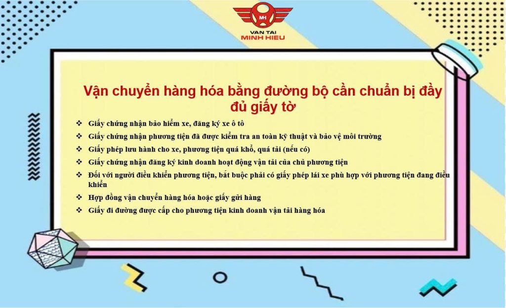 1 Số thủ tục cần có khi vận chuyển hàng hóa bằng đường bộ